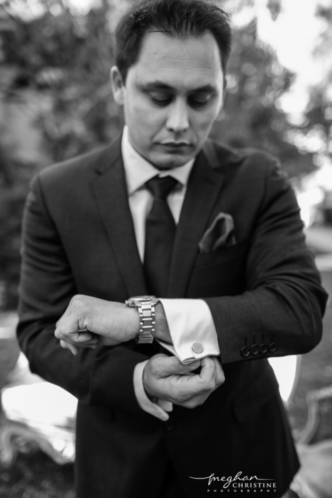 Twin Oaks House and Garden Estate Wedding Groom Black and White Photo