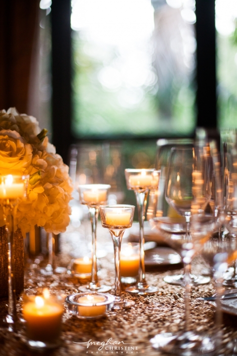 Four Seasons Biltmore Wedding Reception Glasses and Candles Photo