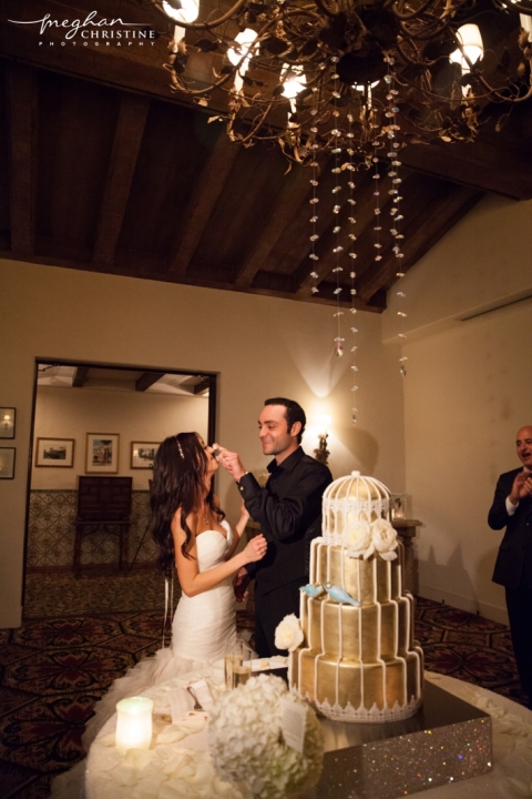 Four Seasons Biltmore Wedding Bride and Groom Cake Smash Photo