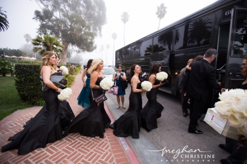 Four Seasons Biltmore Santa Barbara Wedding Bridesmaids entering the Bridal Party Bus Photo