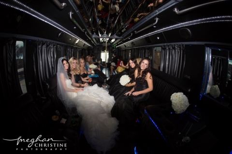 Four Seasons Biltmore Santa Barbara Wedding Bride and Bridesmaids on Bride's Party Bus Photo