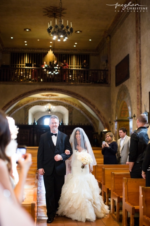 Santa Barbara Mission Wedding Bride and Dad Walking Down the Aisle Photo
