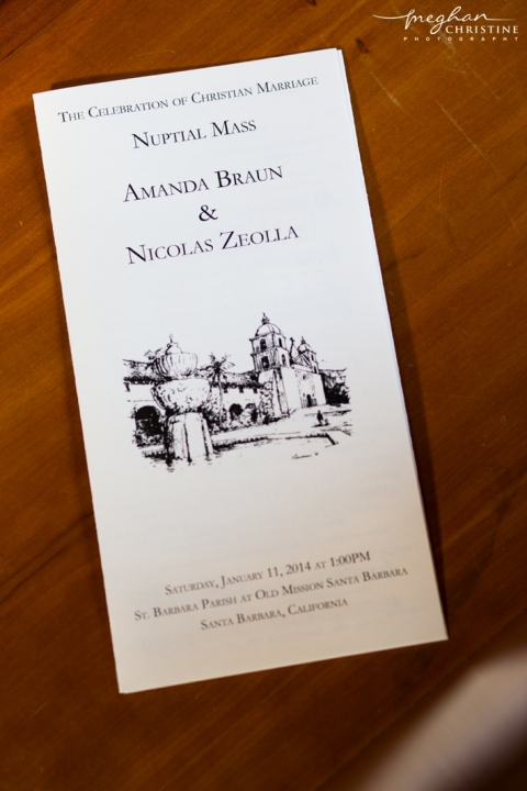 Santa Barbara Mission Wedding Program Photo