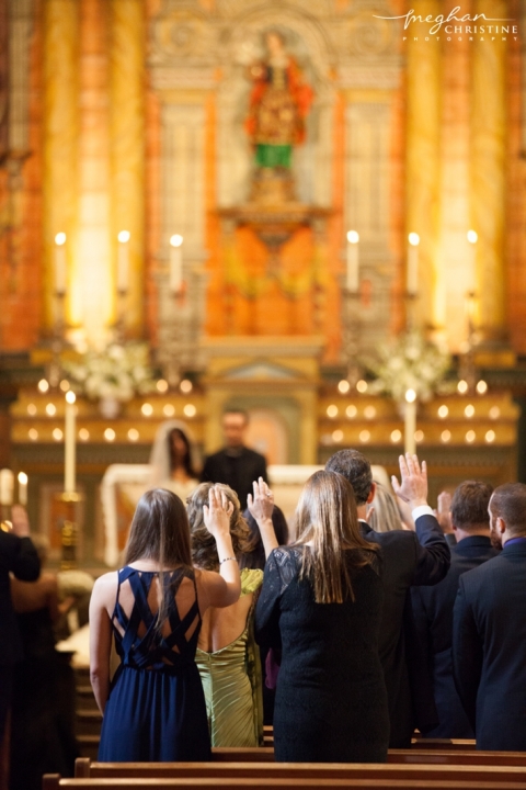 Santa Barbara Mission Wedding Praying for the Bride and Groom Photo