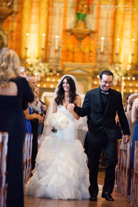 Santa Barbara Mission Wedding Husband and Wife Walking Down The Aisle Photo