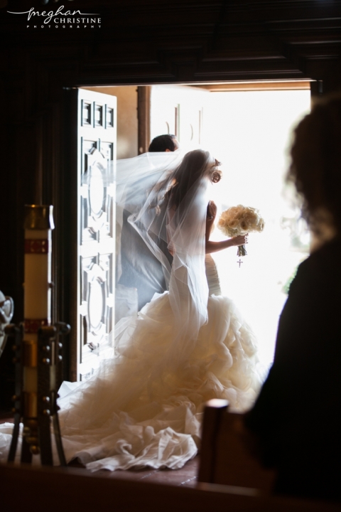Santa Barbara Mission Wedding Husband and Wife Exiting the Church Photo