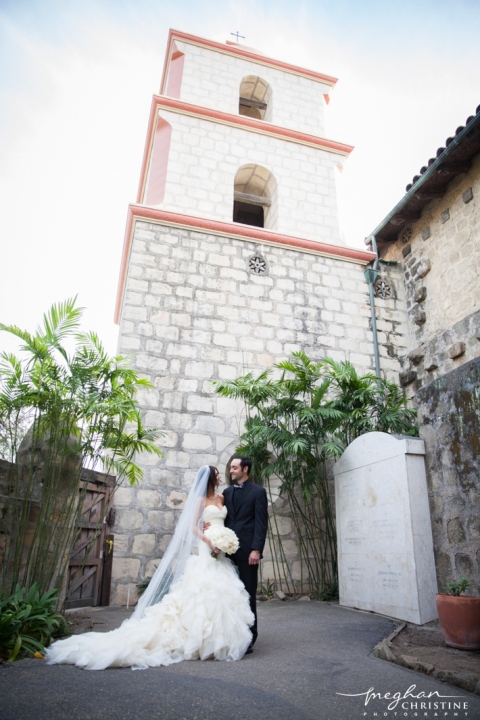 Santa Barbara Mission Wedding Husband and Wife Looking in each other's eyes Photo