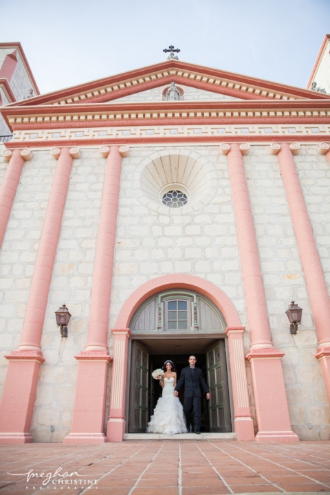 Santa Barbara Mission Wedding Husband and Wife at Church's Door Photo