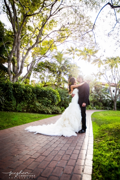 Four Seasons Biltmore Wedding Husband and Wife in Garden Photo
