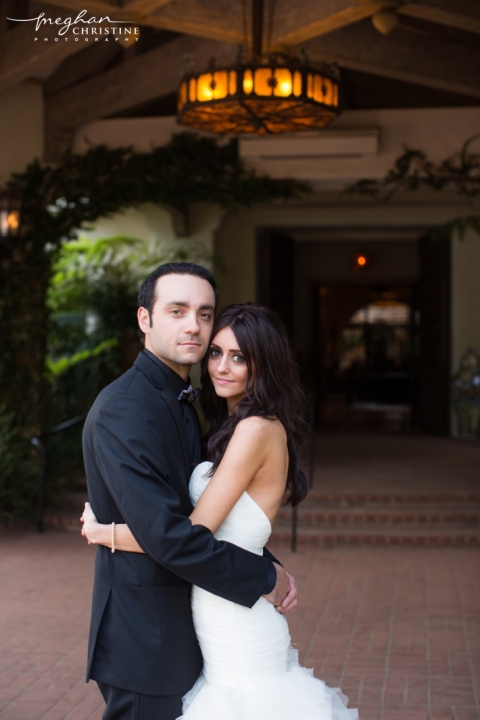Four Seasons Biltmore Wedding Husband and Wife Hugging Close Up Photo
