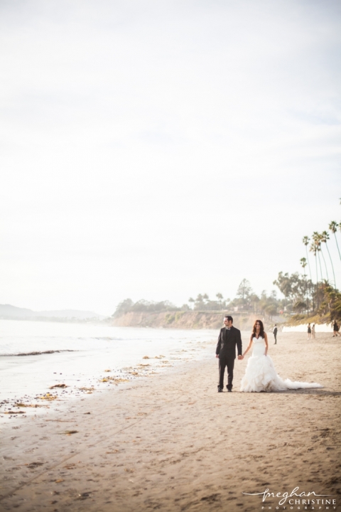 Four Seasons Biltmore Wedding Husband and Wife Walking on Beach Photo