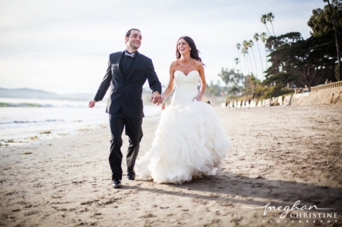 Four Seasons Biltmore Wedding Husband and Wife Running and Laughing Photo