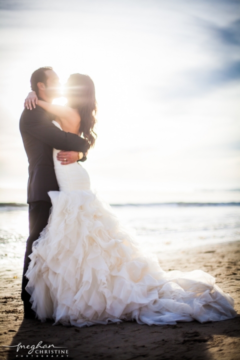 Four Seasons Biltmore Wedding Husband and Wife Kissing on Beach Photo