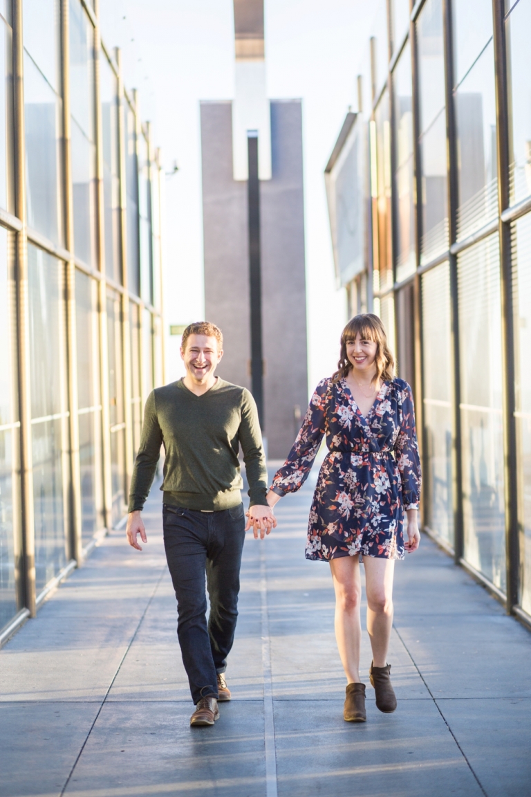Griffith Observatory Engagement Couple Walking Photo
