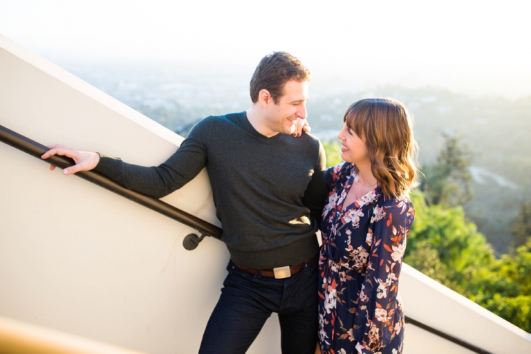 Griffith Observatory Engagement Couple on Stairs Photo
