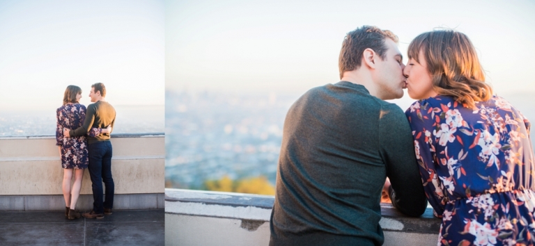 Griffith Observatory Engagement Couple Kissing Photo