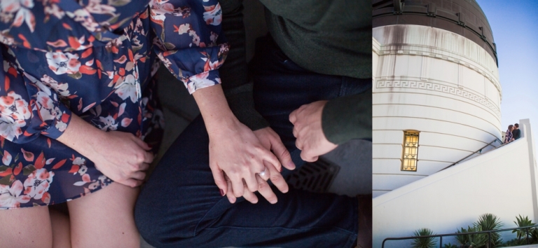 Griffith Observatory Engagement Couple Rings Photo